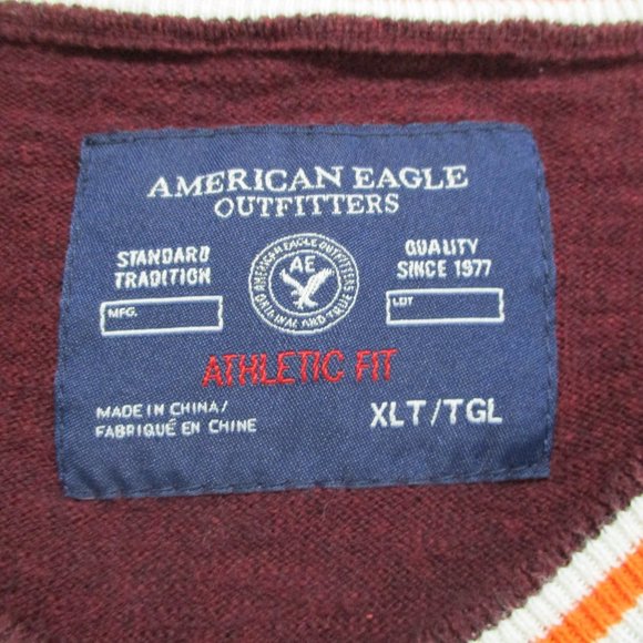 Mens V-Neck Pullover Sweater sz XLT Maroon Athletic Fit Preppy - Picture 5 of 6